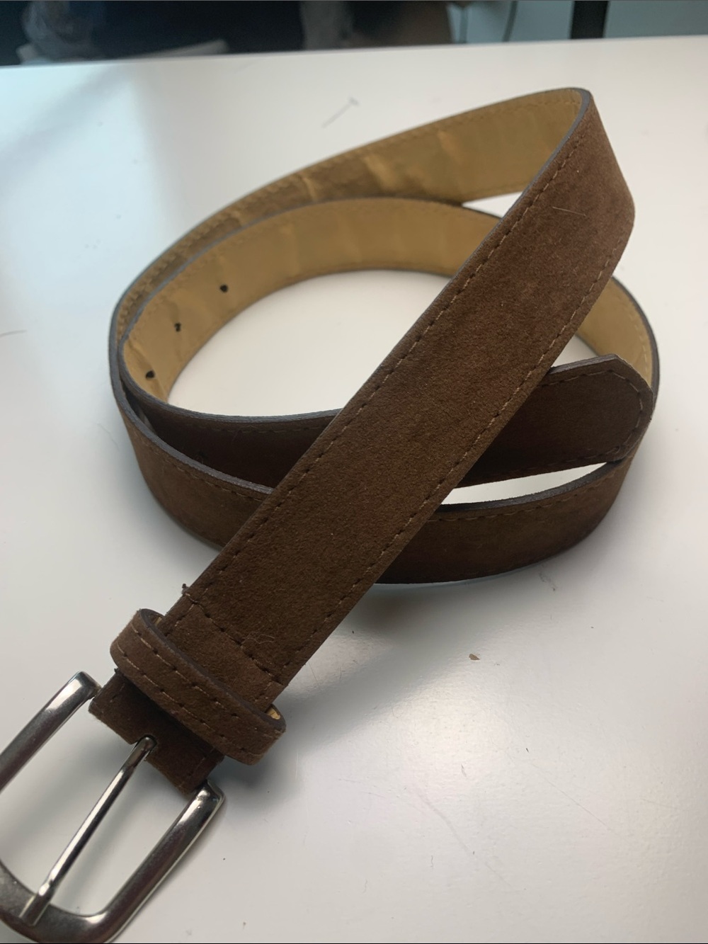 Men's Suede Belt in Brown with Silver Buckle